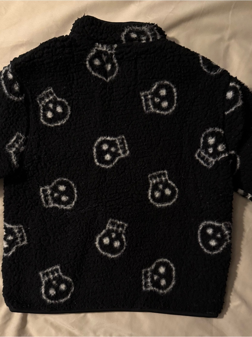 Old Navy Black Sherpa Pullover with White Skull Pattern